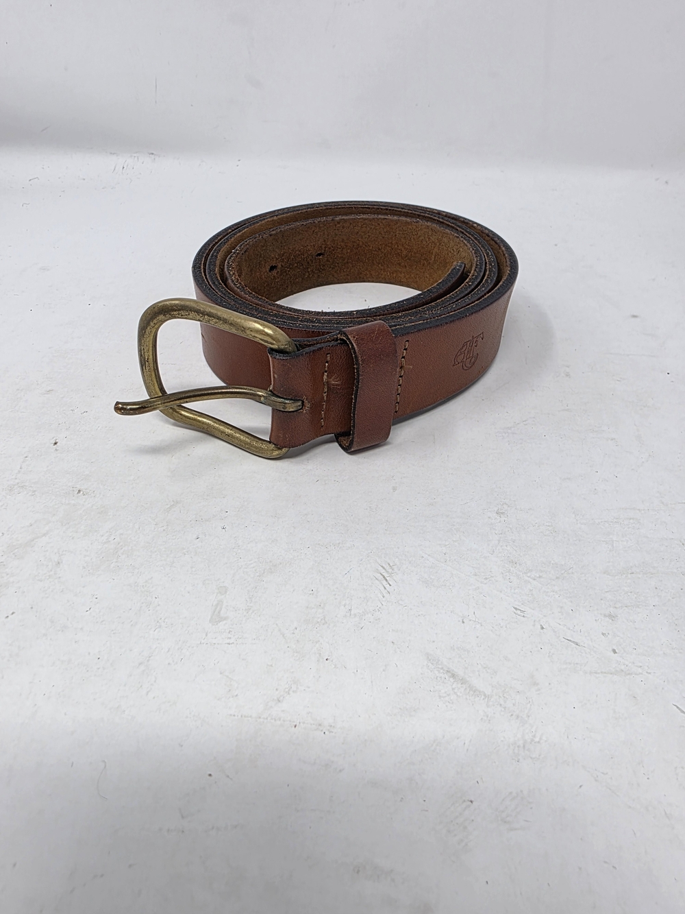 Vintage Abercrombie & Fitch Leather Belt Brown Size 38 Brass Buckle Embossed